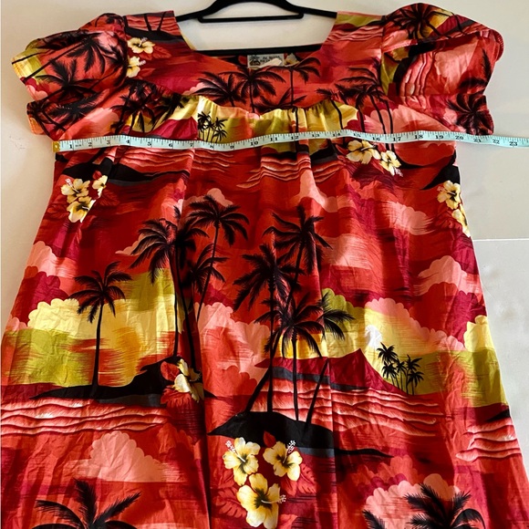 Vtg Aloha Republic 100% cotton red Hawaiian sunset dress.Size Large - Picture 7 of 8